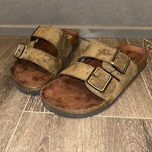 Cliffs By White Mountain Sandals Womens Two Strap Slip On Slide Brown 8 NEW